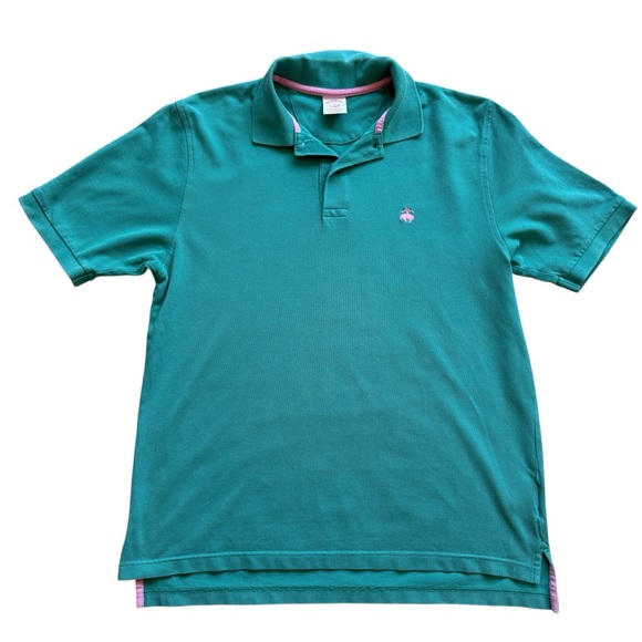 Brooks Brothers Polo Shirt Mens M Teal Green Pink Trim Short Sleeve Golf Pique - Picture 2 of 9